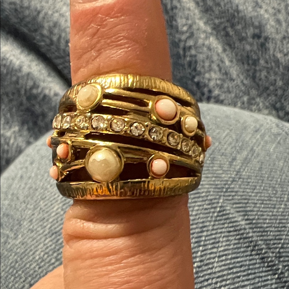 Banana Republic Gold Tone Dome Ring with Pink and Cream Accents